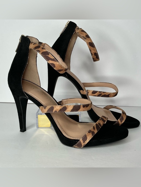 Kelly & Katie Shoes - Kelly & Katie Black Suede Heels with Leopard Strap Accents Size 9